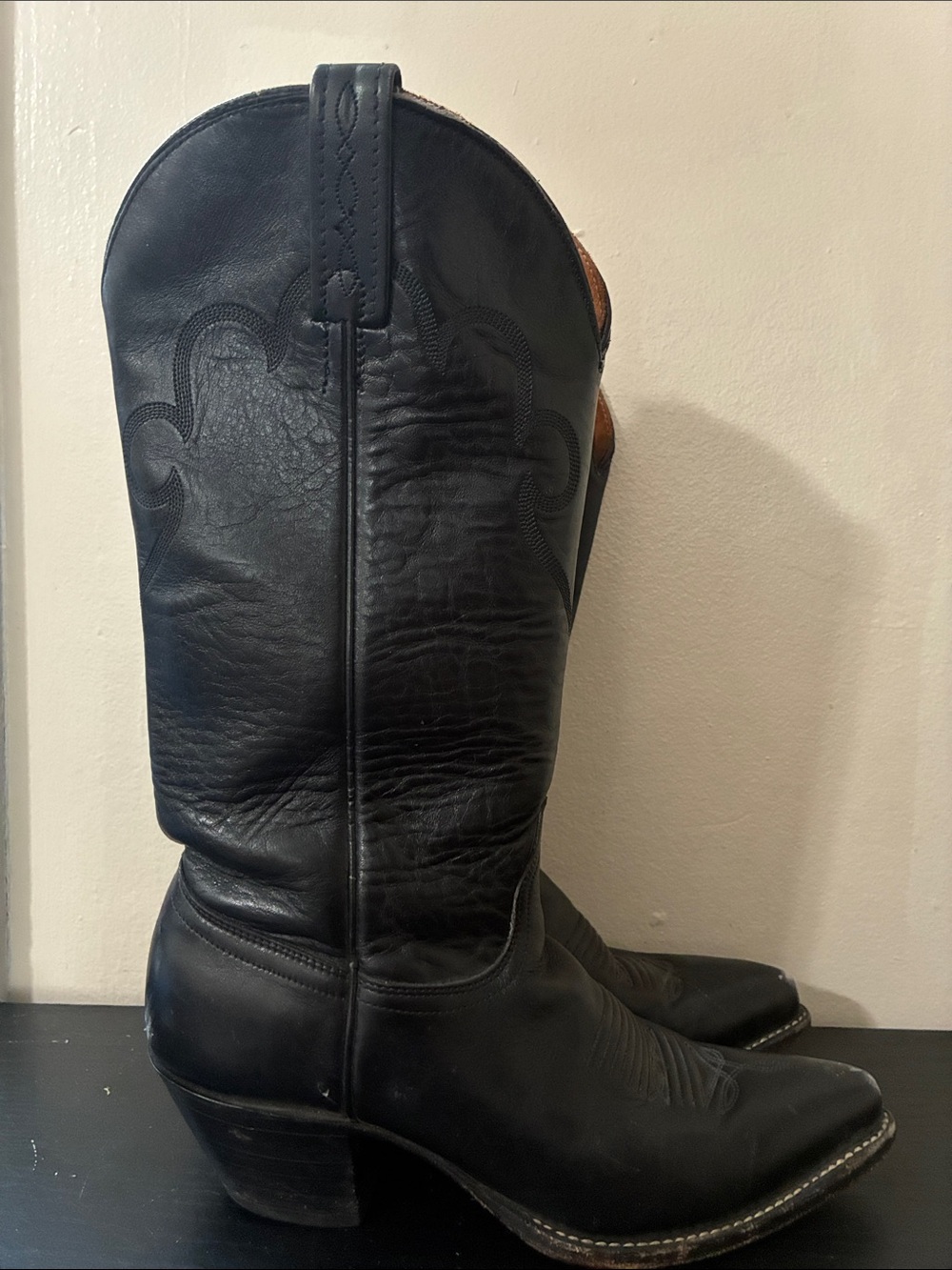 J Chisholm Mens vintage Black Leather Cowboy Western Boots Size 7.5